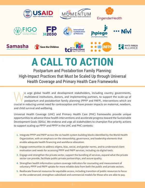 A Call to Action: Scaling Up Postpartum and Postabortion Family Planning