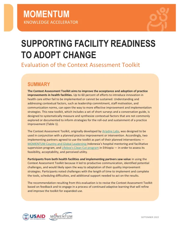 Evaluation of the Context Assessment Toolkit for Facility Readiness to Adopt Change