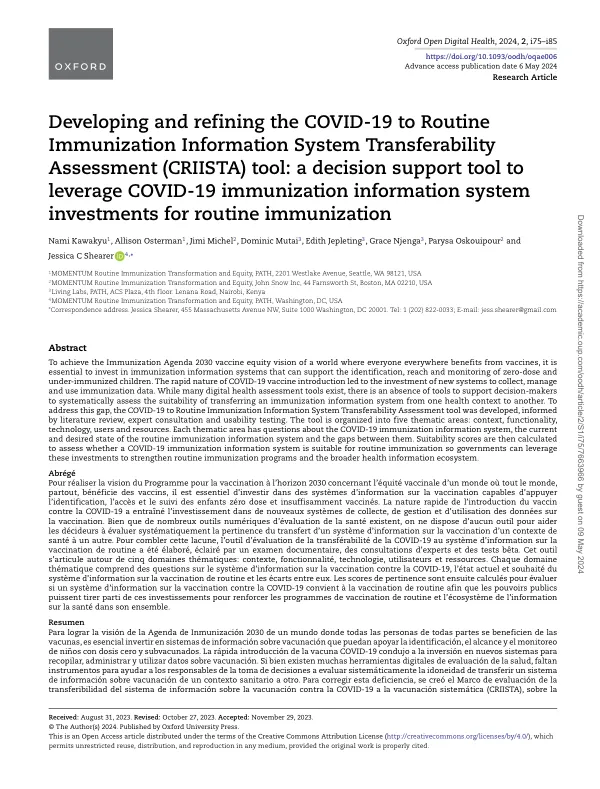 CRIISTA Tool Study: Leveraging COVID-19 Immunization System Investments for Routine Immunization