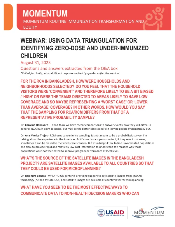 Q&A Summary: Using Data Triangulation to Identify Zero-Dose and Under-Immunized Children