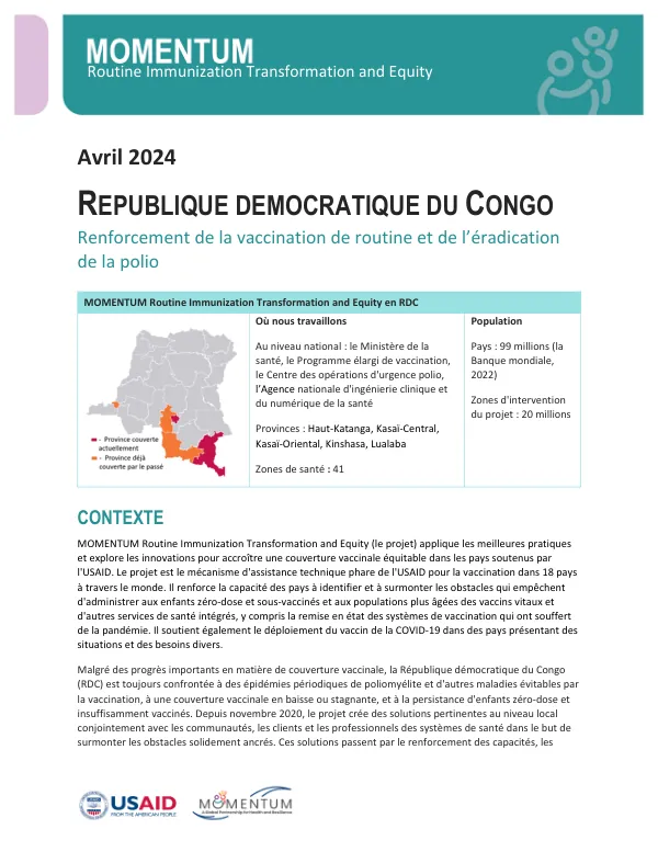 DRC Routine Immunization and Polio Eradication One-Pager (French)