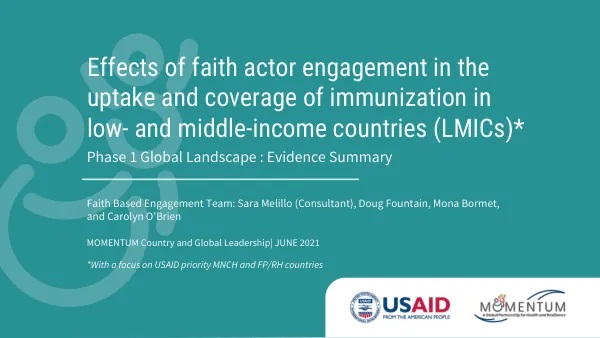 Faith Engagement in Immunization: Global Landscape Analysis Evidence Summary Report