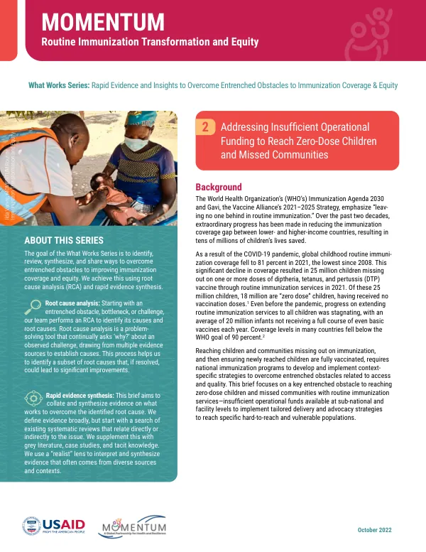 Financing Brief: Addressing Insufficient Operational Funding for Zero-Dose Children and Missed Communities