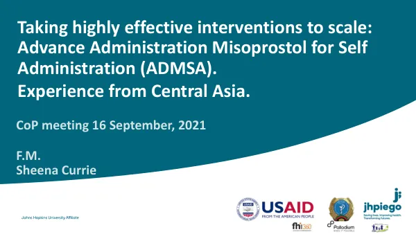 ADMSA Program Implementation and Scale-Up: A PowerPoint Presentation