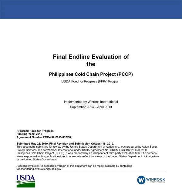 Final endline evaluation of the Philippines cold chain project (PCCP ) : USDA food for progress (FFPr) program