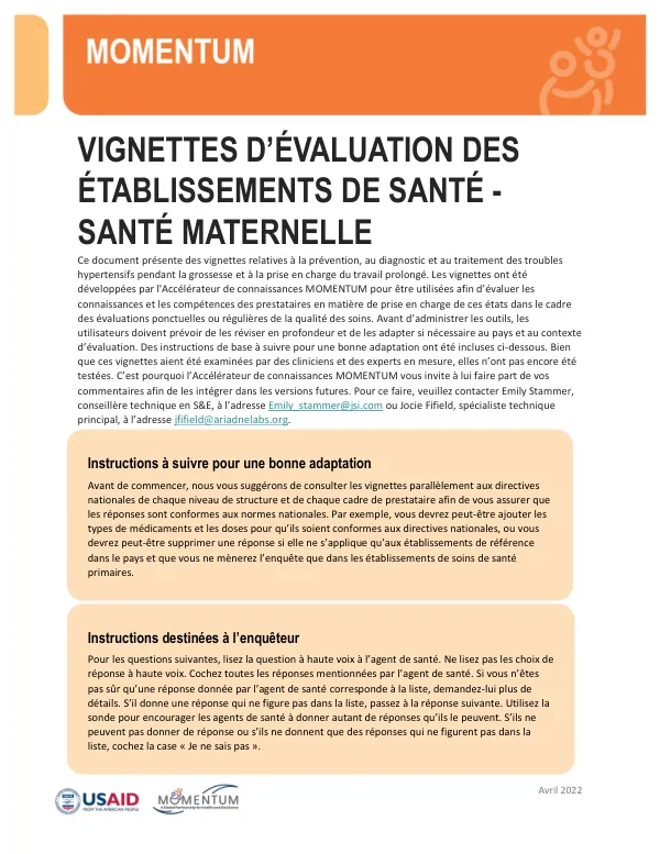 MOMENTUM Maternal Health Evaluation Vignettes for Healthcare Providers