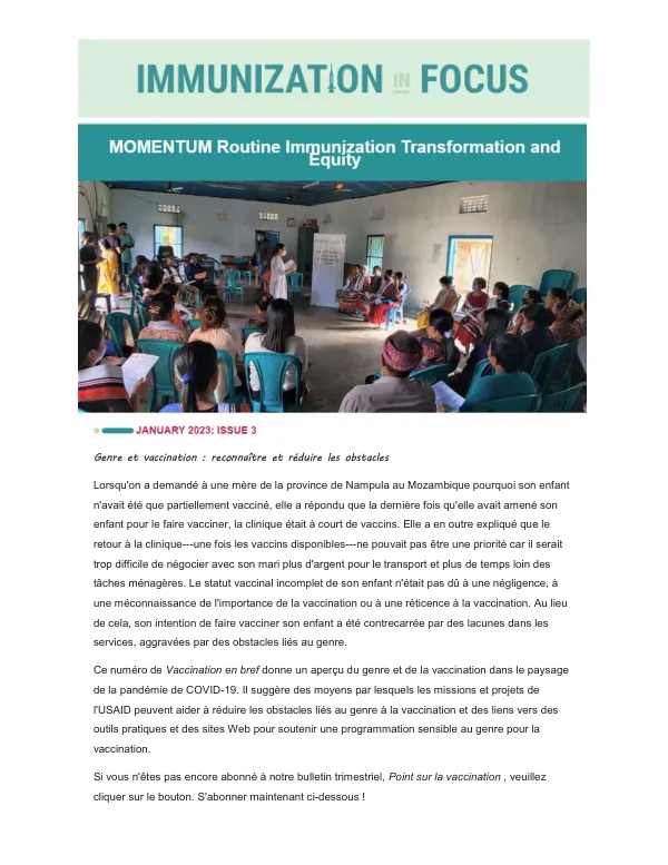 M-RITE Immun in Focus (French): Gender Considerations in Vaccination Programs