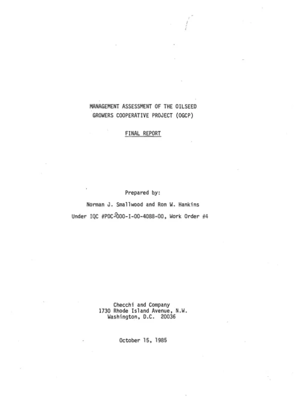 Management assessment of the oilseed growers cooperative project (OGCP) : final report