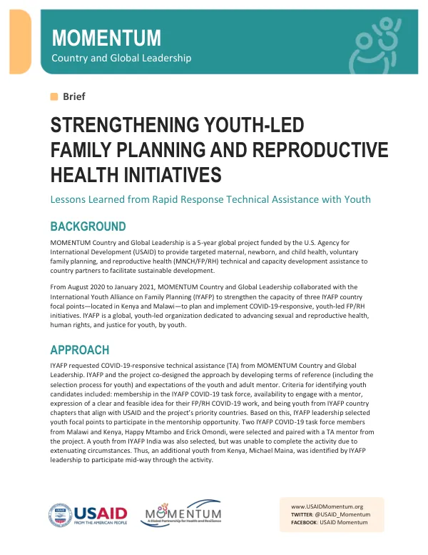 Strengthening Youth-led Family Planning and Reproductive Health Initiatives Collaboration Brief