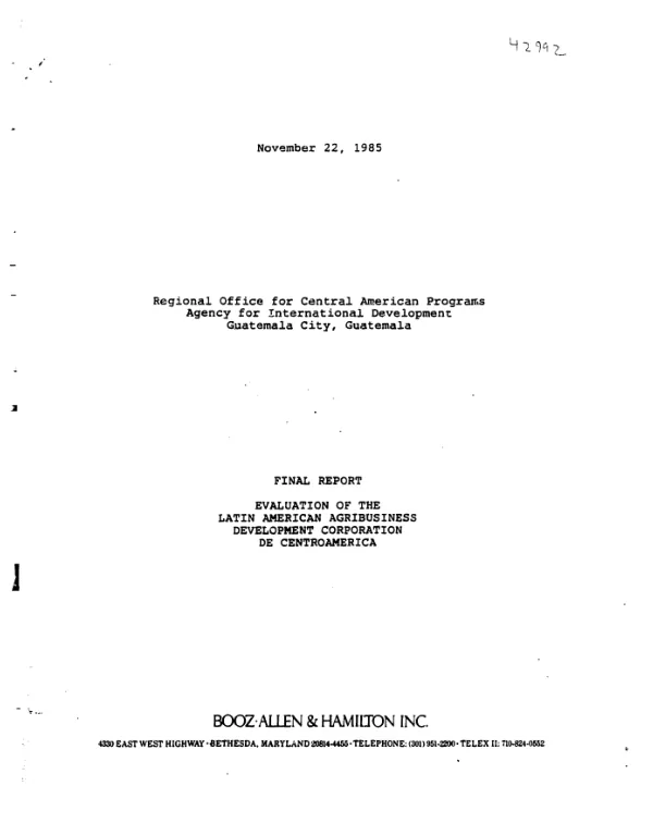 Final report : evaluation of the Latin American Agribusiness Development Corporation de Centroamerica