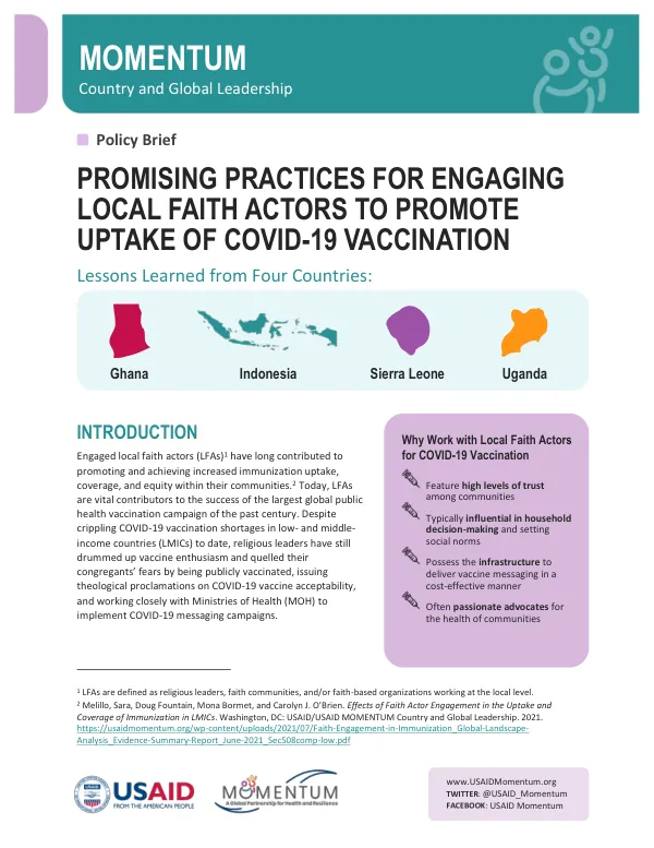 GECO-519 MCGL Policy Brief: Promising Practices for Engaging Local Faith Actors in COVID-19 Vaccination