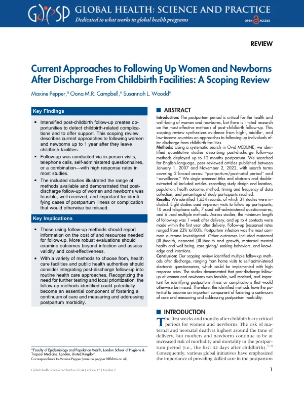Current Approaches to Post-Discharge Follow-Up for Women and Newborns: A Scoping Review