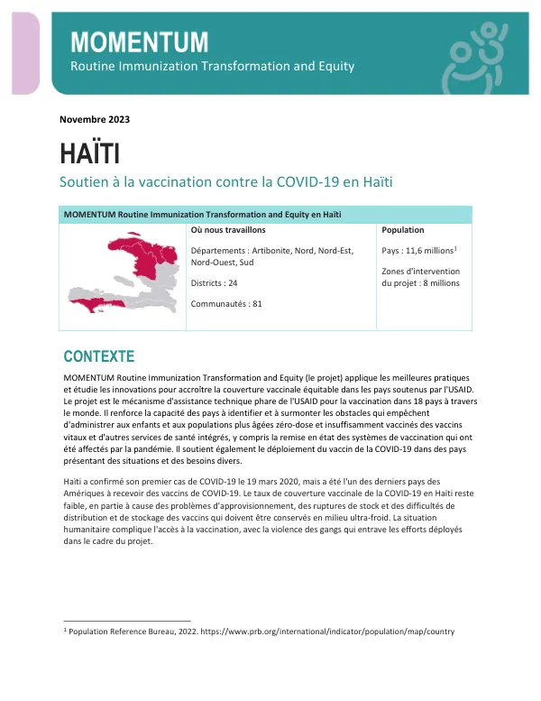 Supporting COVID-19 Vaccination in Haiti: A One-Pager