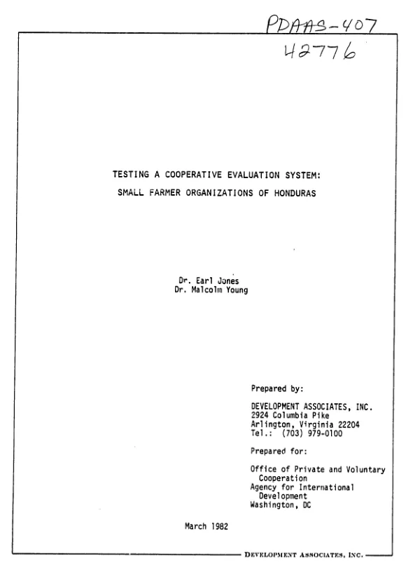 Testing a cooperative evaluation system : small farmer organizations of Honduras