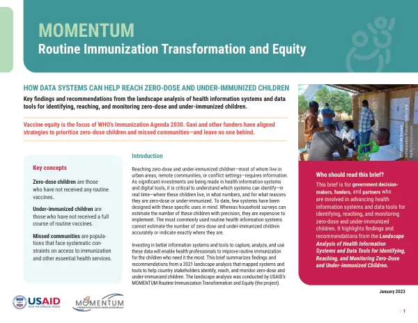 Data Systems to Reach Zero-Dose and Under-Immunized Children: Global Landscaping Brief