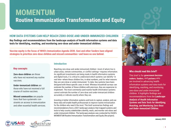 Data Systems for Reaching Zero-Dose and Under-Immunized Children: Global Landscaping Brief