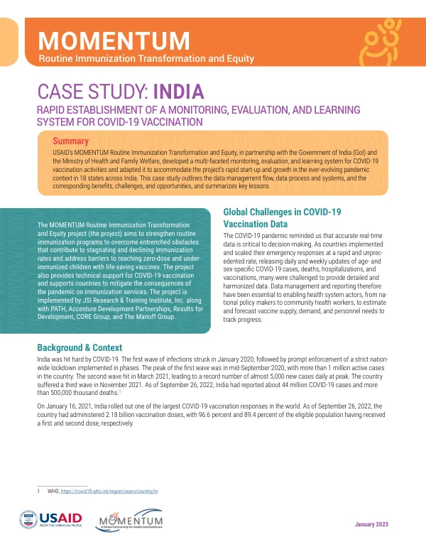 India Case Study: MEL System for COVID-19 Vaccination