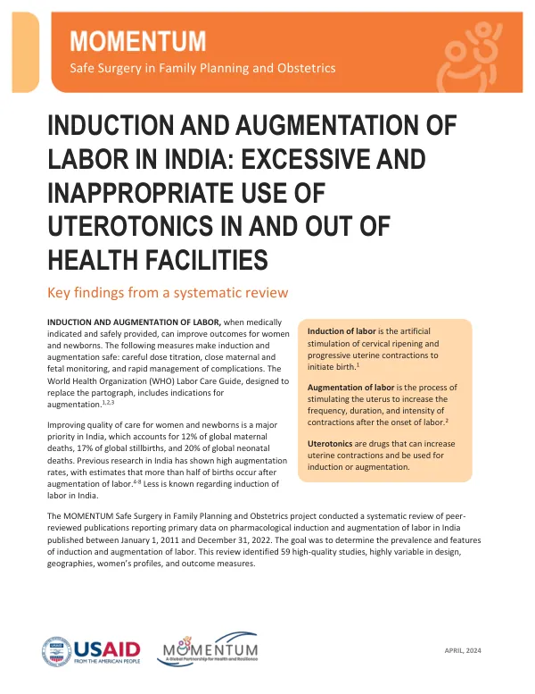 Induction and Augmentation of Labor in India: Fact Sheet on Uterotonic Use