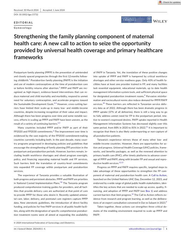 Strengthening the Family Planning Component of Maternal Health Care