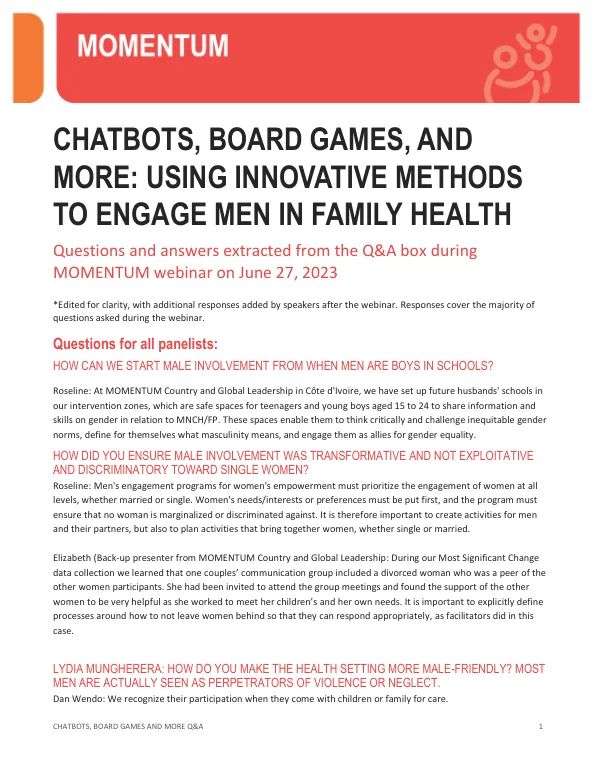 Male Engagement Webinar Q&A: Family Planning and Reproductive Health