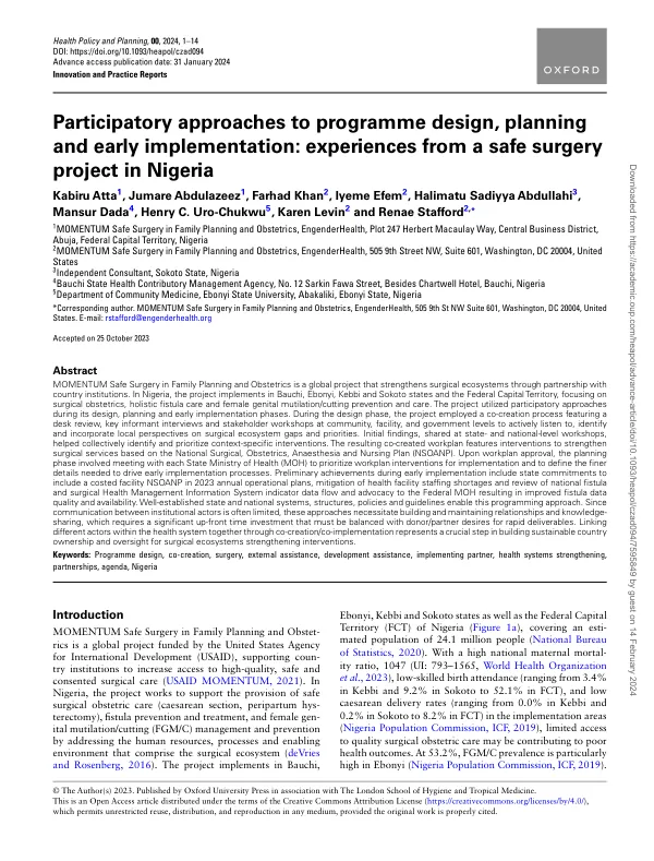 Participatory Approaches in Nigerian Safe Surgery Project Design and Implementation