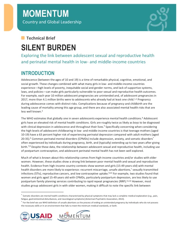 MCGL Adolescent PMH and SRH Technical Brief