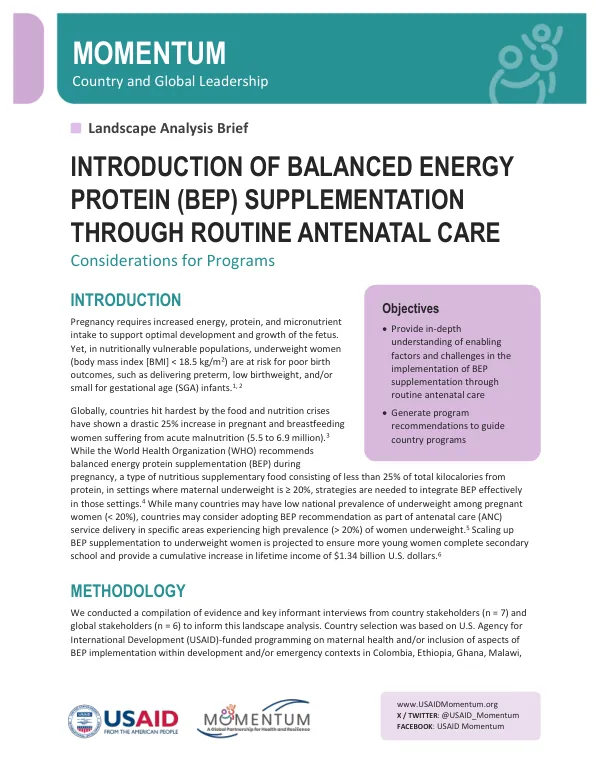 MCGL Brief: BEP Supplementation in Antenatal Care