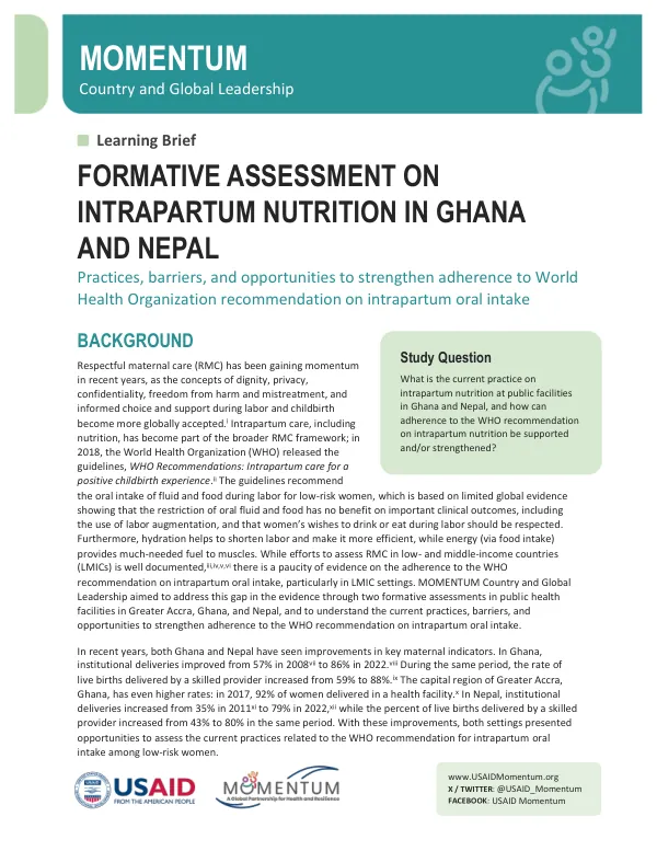 Intrapartum Nutrition Case Study: Ghana and Nepal