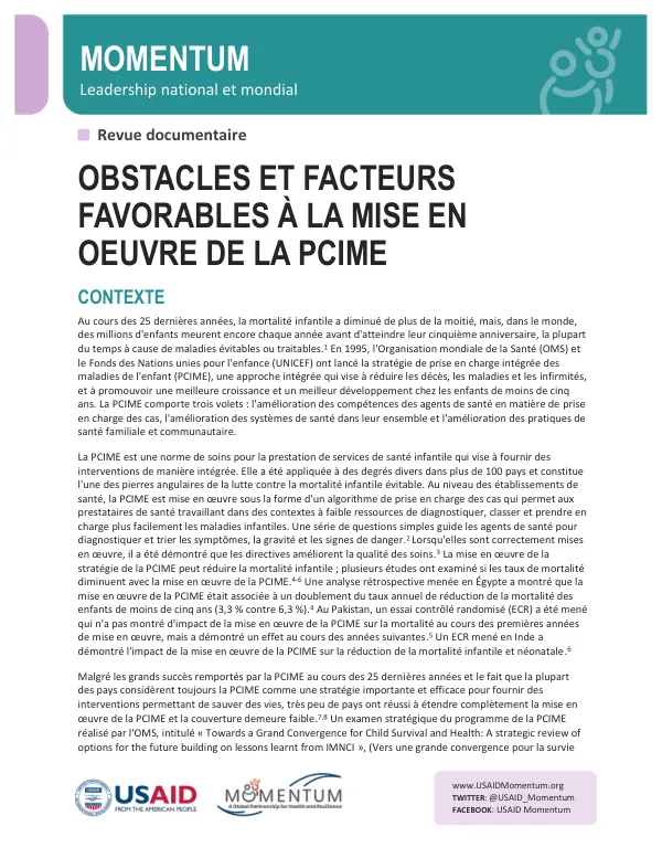 MCGL IMCI Desk Review: Barriers and Facilitating Factors for Implementation