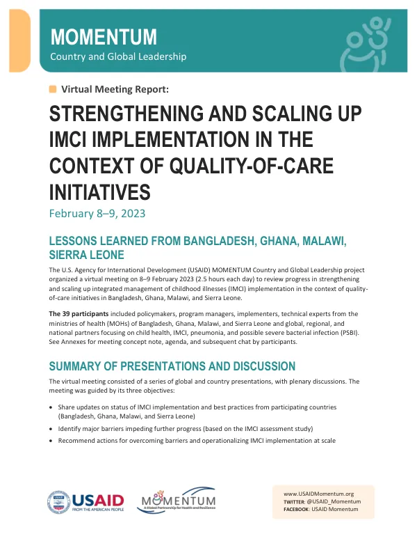 Virtual Meeting Report: Strengthening and Scaling up IMCI Implementation