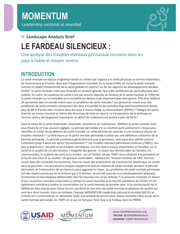 MCGL Landscape Analysis Brief: Perinatal Mental Disorders in Low and Middle-Income Countries