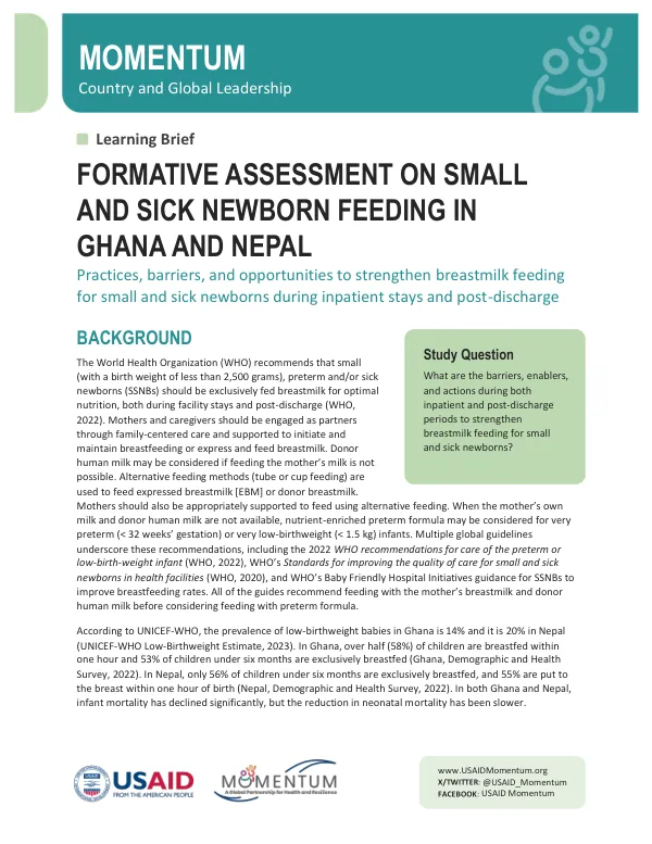 Learning Brief: Small and Sick Newborn Feeding Assessment in Ghana and Nepal