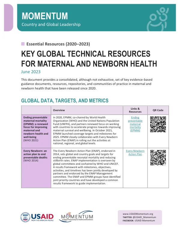 MCGL Maternal and Newborn Health: Essential Global Resources Brief (2020-2023)