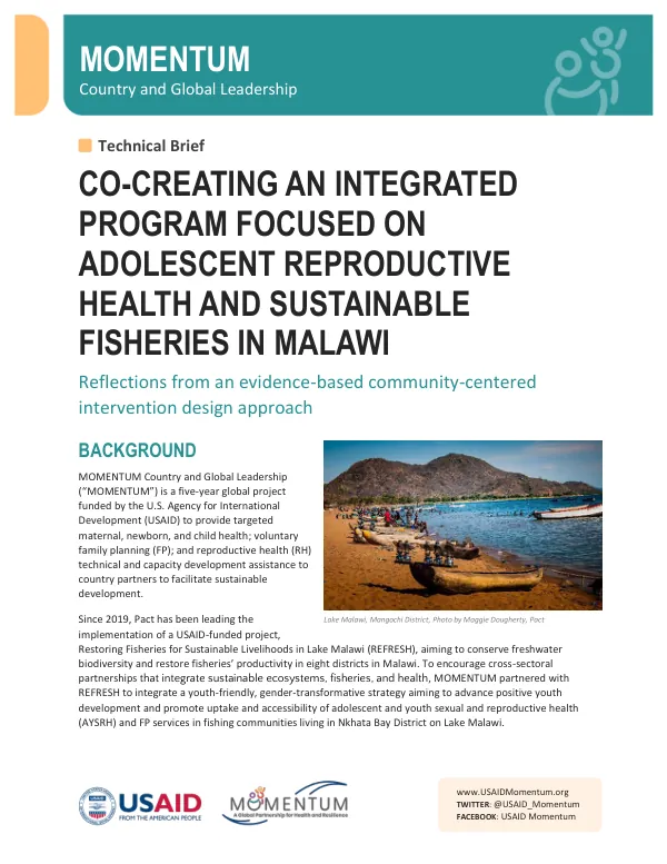 MCGL Technical Brief: Adolescent Reproductive Health and Sustainable Fisheries in Malawi