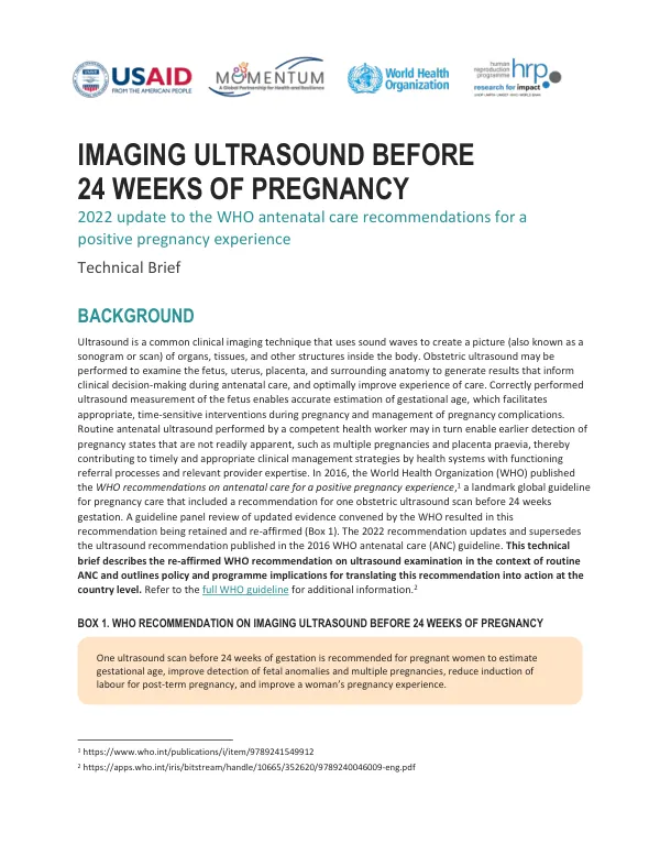 MCGL Technical Brief: Imaging Ultrasound Before 24 Weeks of Pregnancy