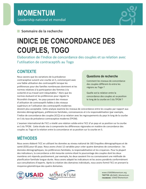 Couples' Concordance Index in Togo and Contraceptive Use