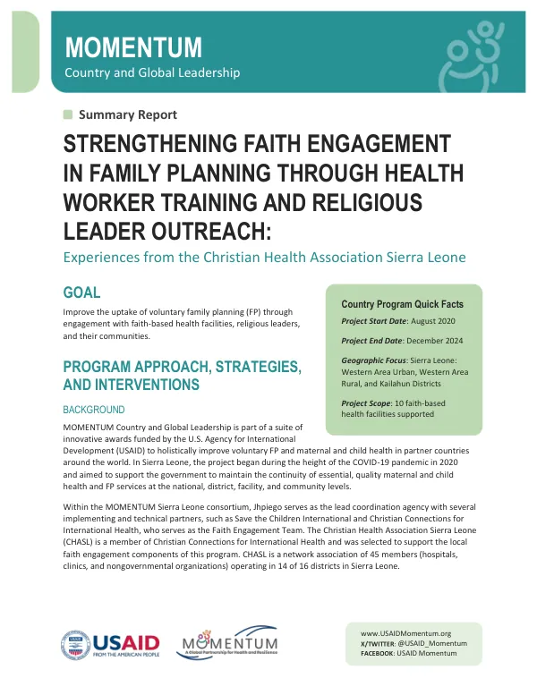Faith Engagement in Family Planning: Sierra Leone Summary Report