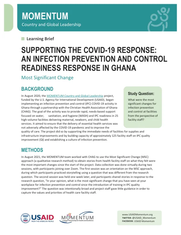 Learning Brief: Supporting COVID-19 Response and IPC Readiness in Ghana – Most Significant Change Results