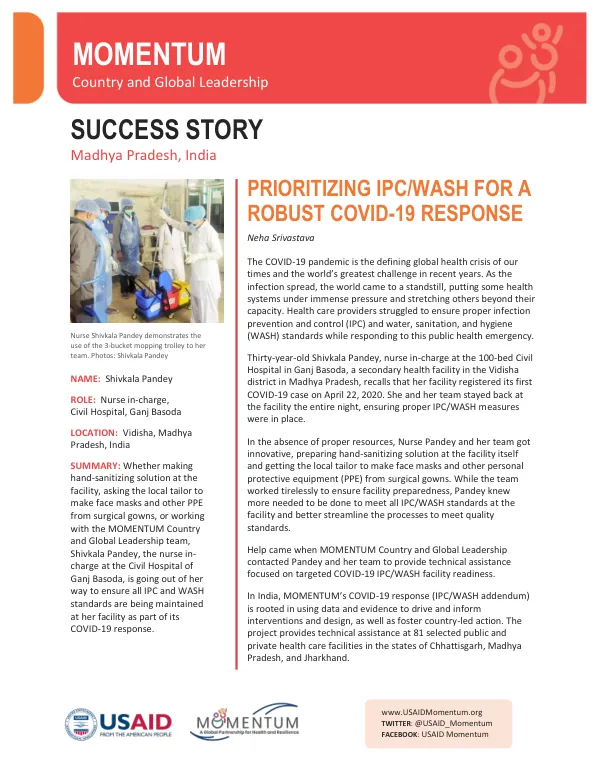 Madhya Pradesh, India: Prioritizing IPC/WASH for a Robust COVID-19 Response Success Story