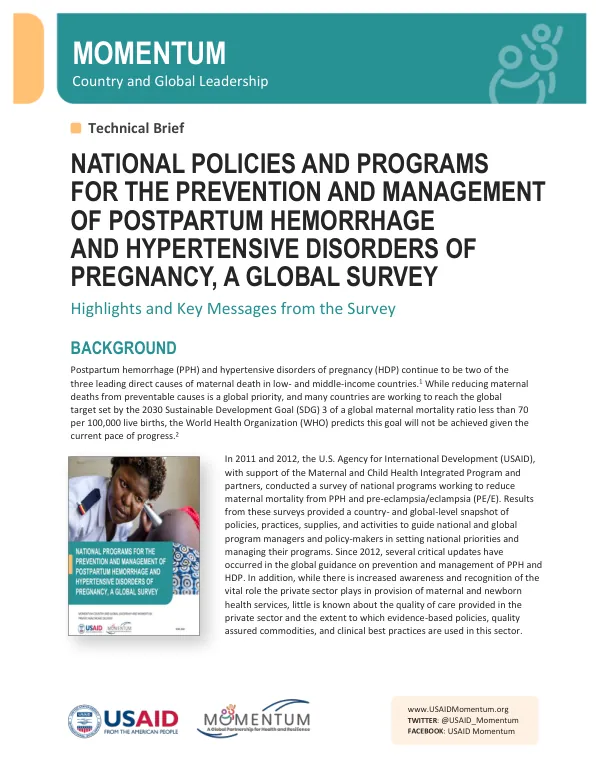 National Policies and Programs for PPH and HDP: Global Survey Highlights