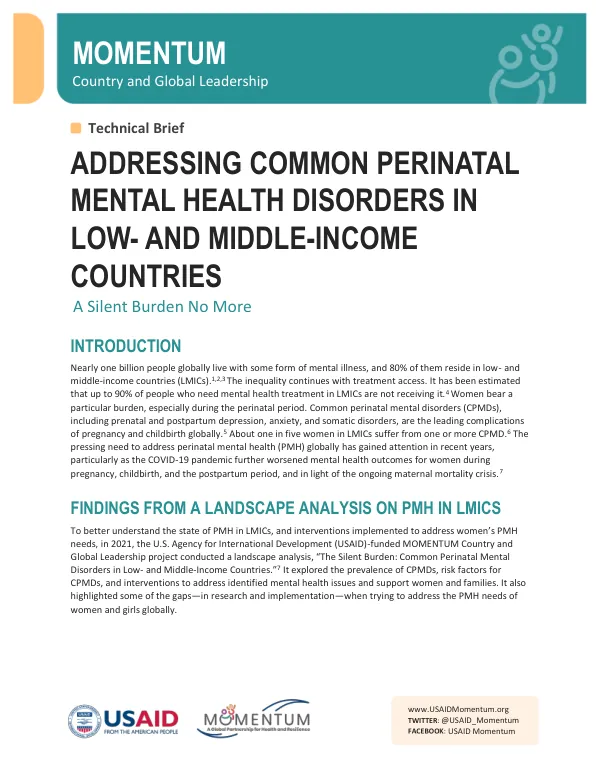 Addressing Perinatal Mental Health Disorders in LMICs: A Technical Brief
