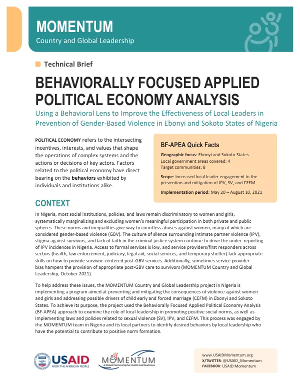 MOMENTUM Technical Brief: Behaviorally Applied Political Economy Analysis in Ebonyi and Sokoto States, Nigeria
