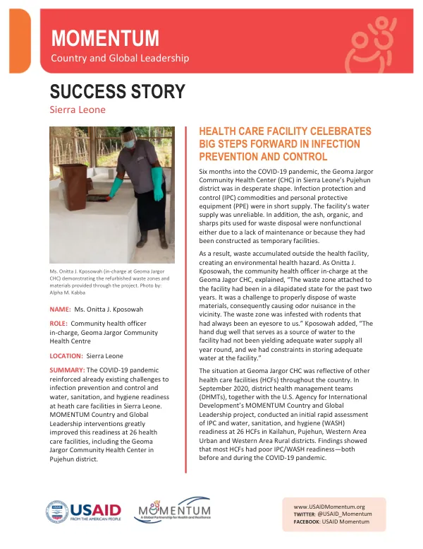 Sierra Leone: Healthcare Facility IPC and WASH Success Story Package