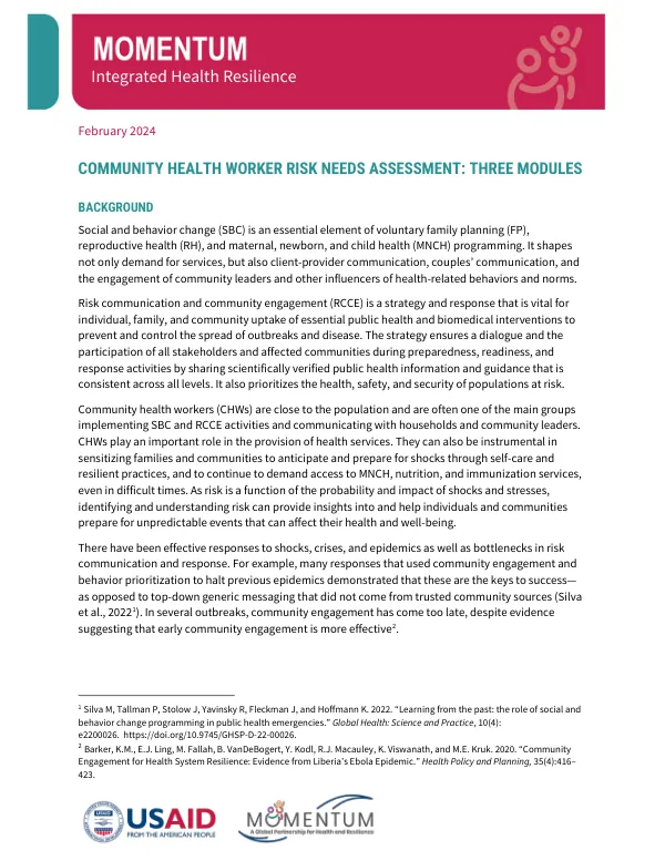 Community Health Worker Risk Communications Needs Assessment Modules