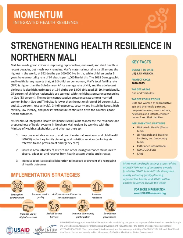 MIHR Mali Fact Sheet: Work in Northern Mali