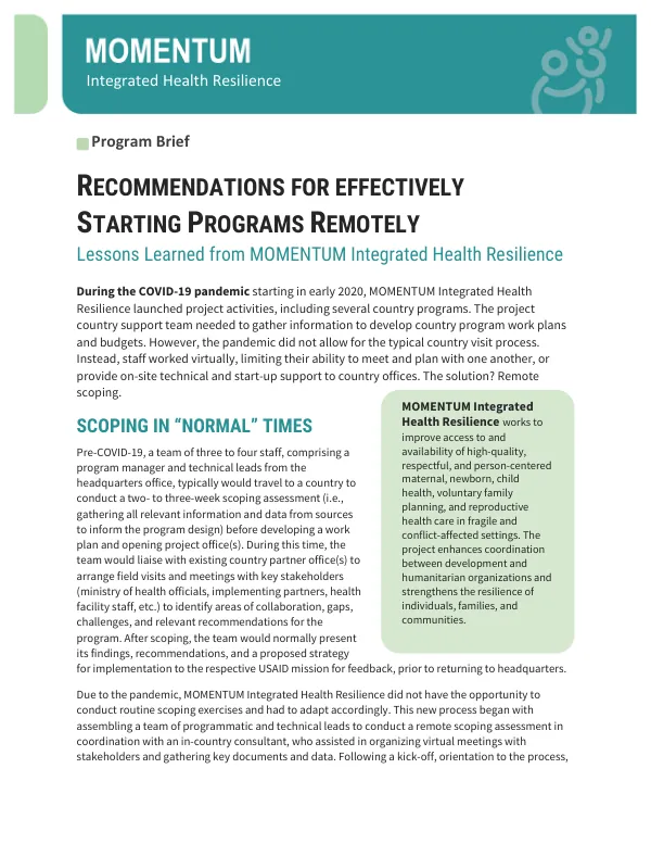 MIHR Remote Scoping Brief: Lessons Learned and Recommendations