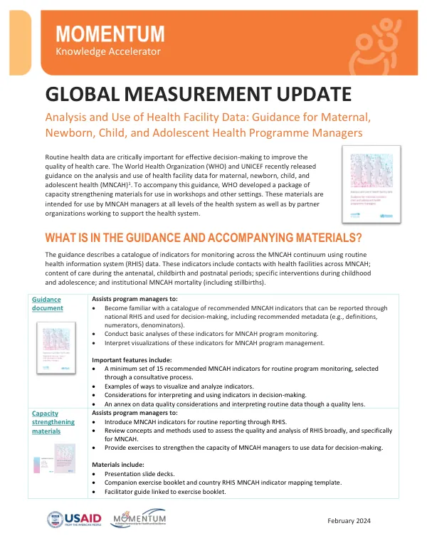 MOMENTUM Global Measurement Fact Sheet: MNCAH Facility Data Guidance