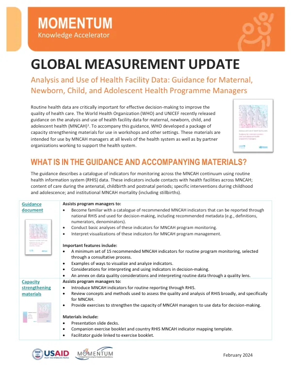 MOMENTUM Global Measurement Fact Sheet: MNCAH Facility Data Guidance