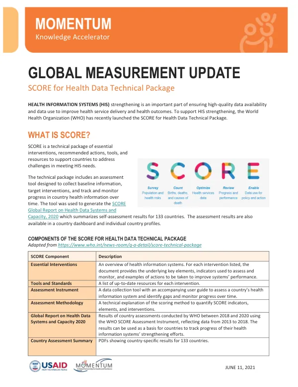 MOMENTUM Global Measurement Fact Sheet: SCORE
