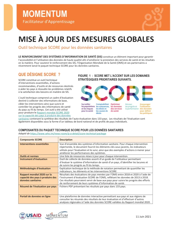MOMENTUM Global Measurement Fact Sheet: SCORE Technical Package for Health Data